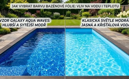 Výběr bazénové fólie - srovnání barvy vody Galaxy Aqua Waves vs světle modrá